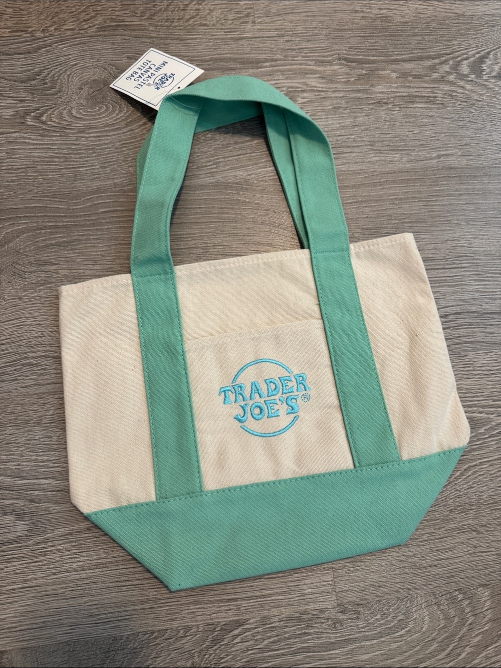 Trader Joes mini pastel Green Canvas Tote Bag